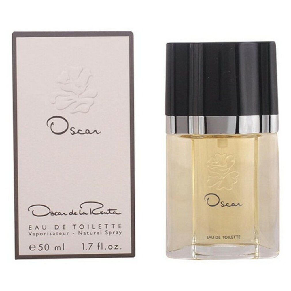 Parfümflakon und Verpackung. Aufschrift "Oscar De La Renta Eau De Toilette".