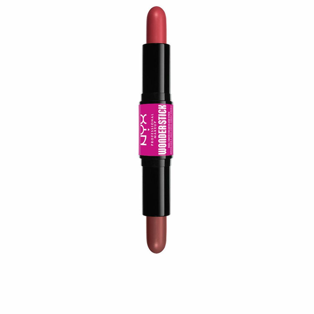 Doppel-Make-up-Stift. NYX Professional Makeup Wonder Stick. Zwei Farben: Koralle und tiefes Pfirsich. Schwarzer Stift, rosa Etikett.