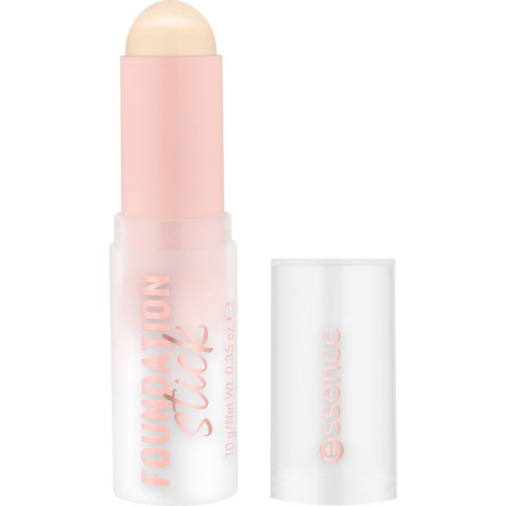 Foundation Stick von Essence. Geöffnet, mit Deckel daneben. Produktname und Markenlogo sichtbar.