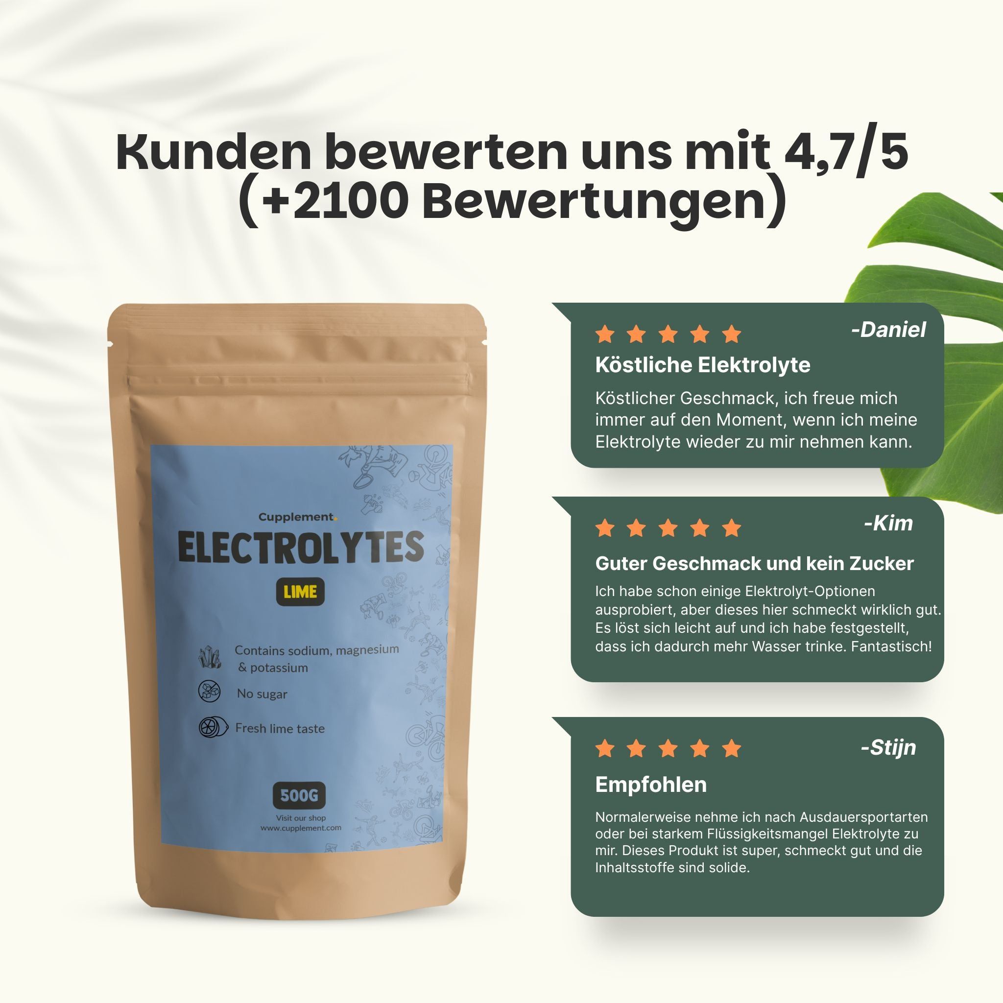 Beutel Cupplement Elektrolyte Lime. Kundenbewertungen: Köstliche Elektrolyte, Guter Geschmack, Empfohlen. 500g.