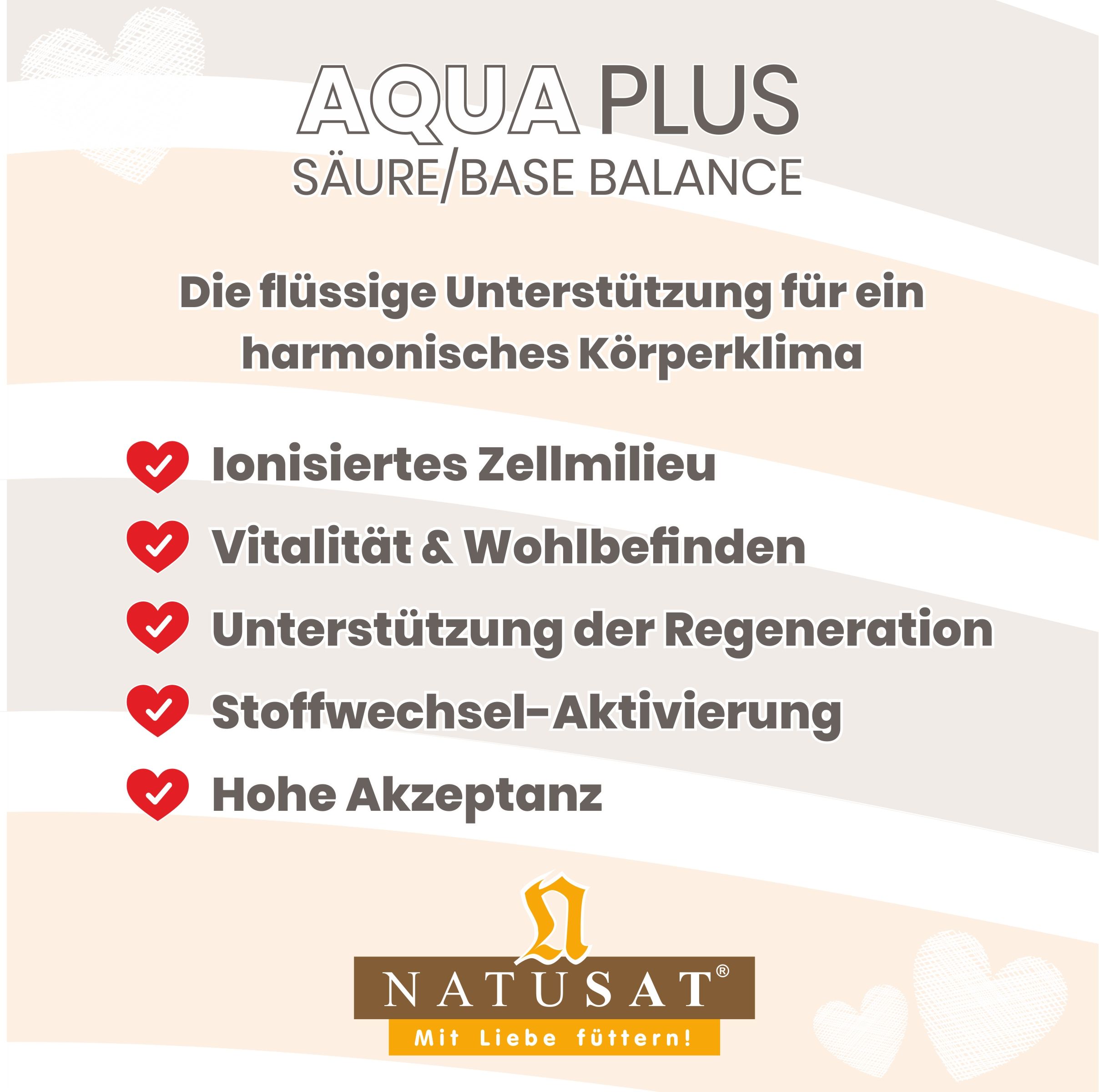 NATUSAT Aqua plus: Ionisiertes Zellmilieu, Vitalität, Regeneration, Stoffwechsel-Aktivierung, hohe Akzeptanz.