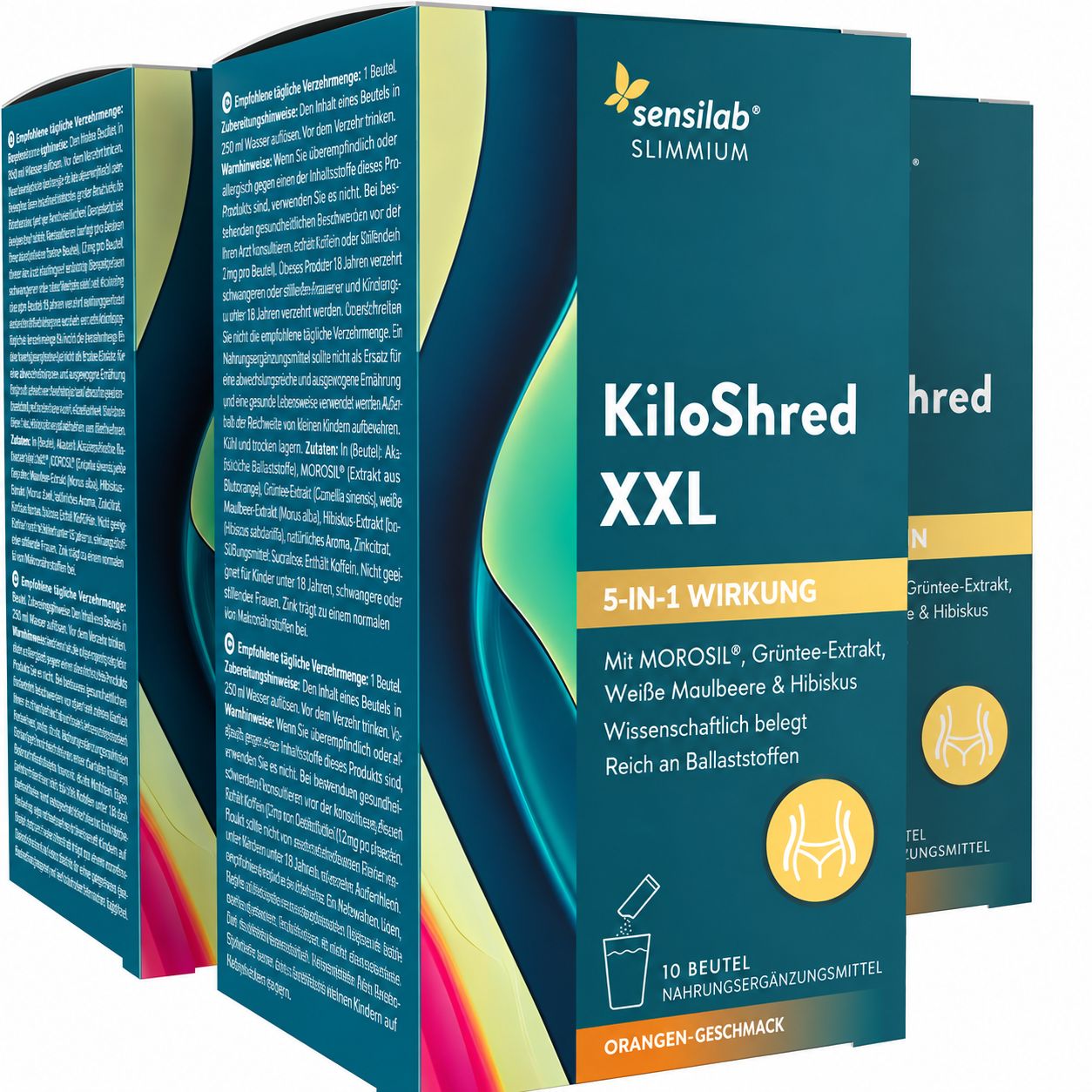 Sensilab KiloShred XXL Schachteln, 5-in-1 Wirkung, mit MOROSIL, Grüntee-Extrakt, Maulbeere & Hibiskus.