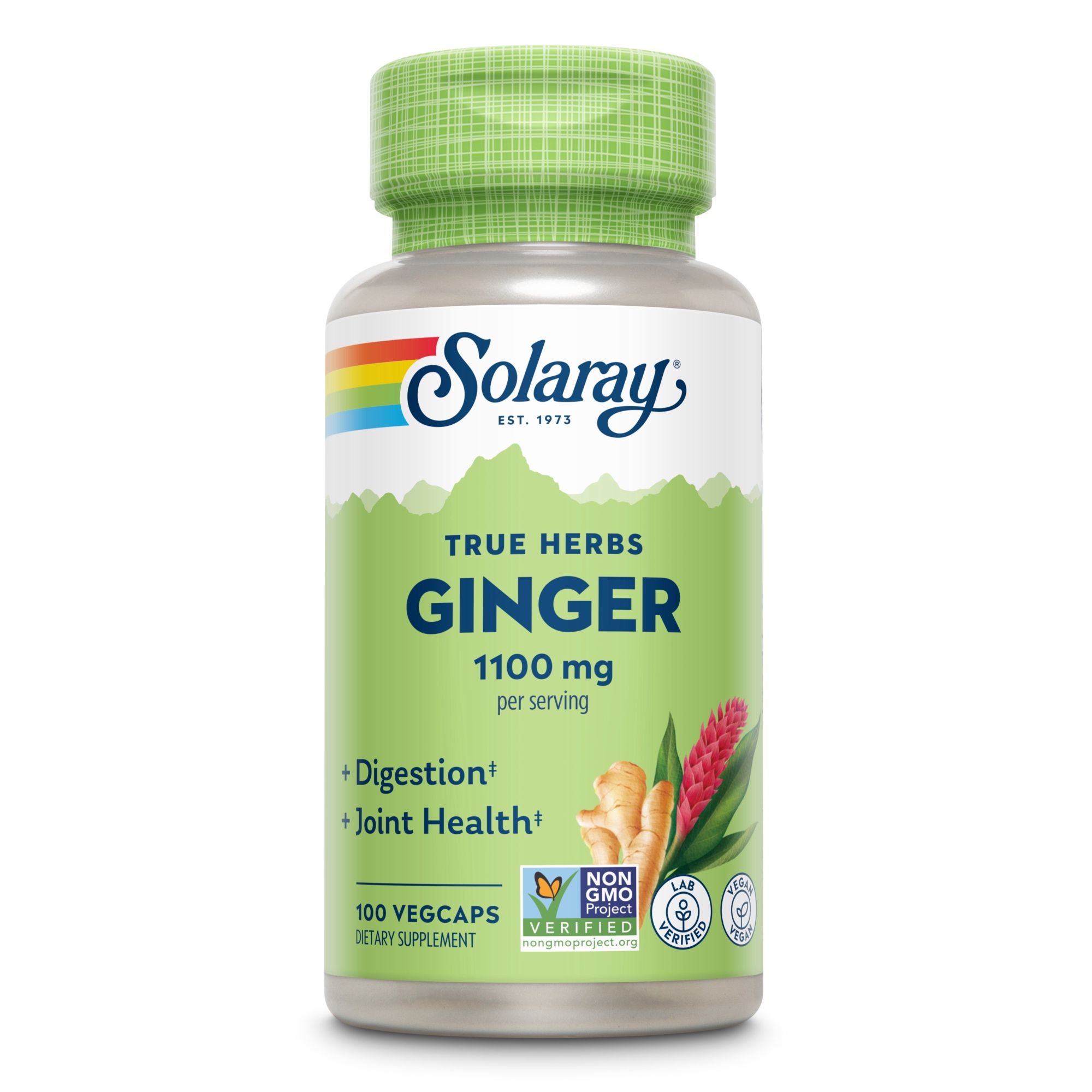 Solaray True Herbs Ginger. 1100 mg pro Portion. 100 VegCaps. Verdauung und Gelenkgesundheit. Non-GMO.