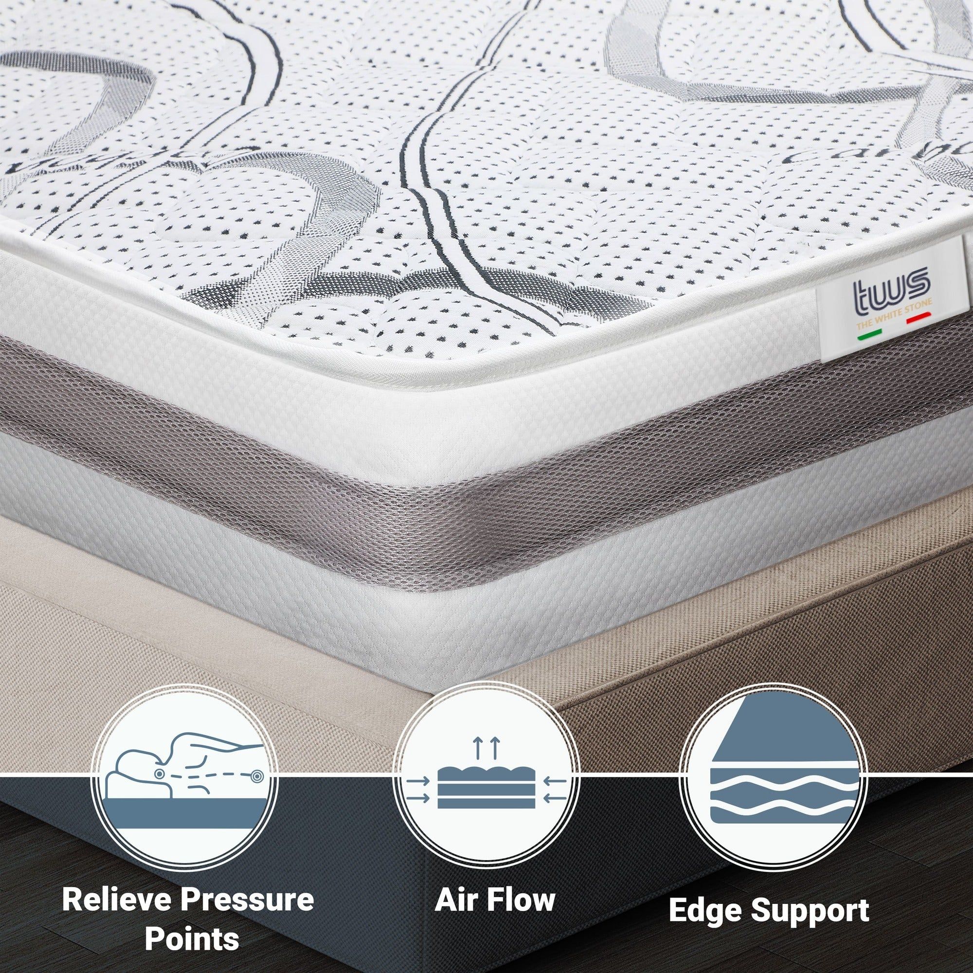 The White Stone Memory Foam Matratze 90x190 cm Höhe 22 cm