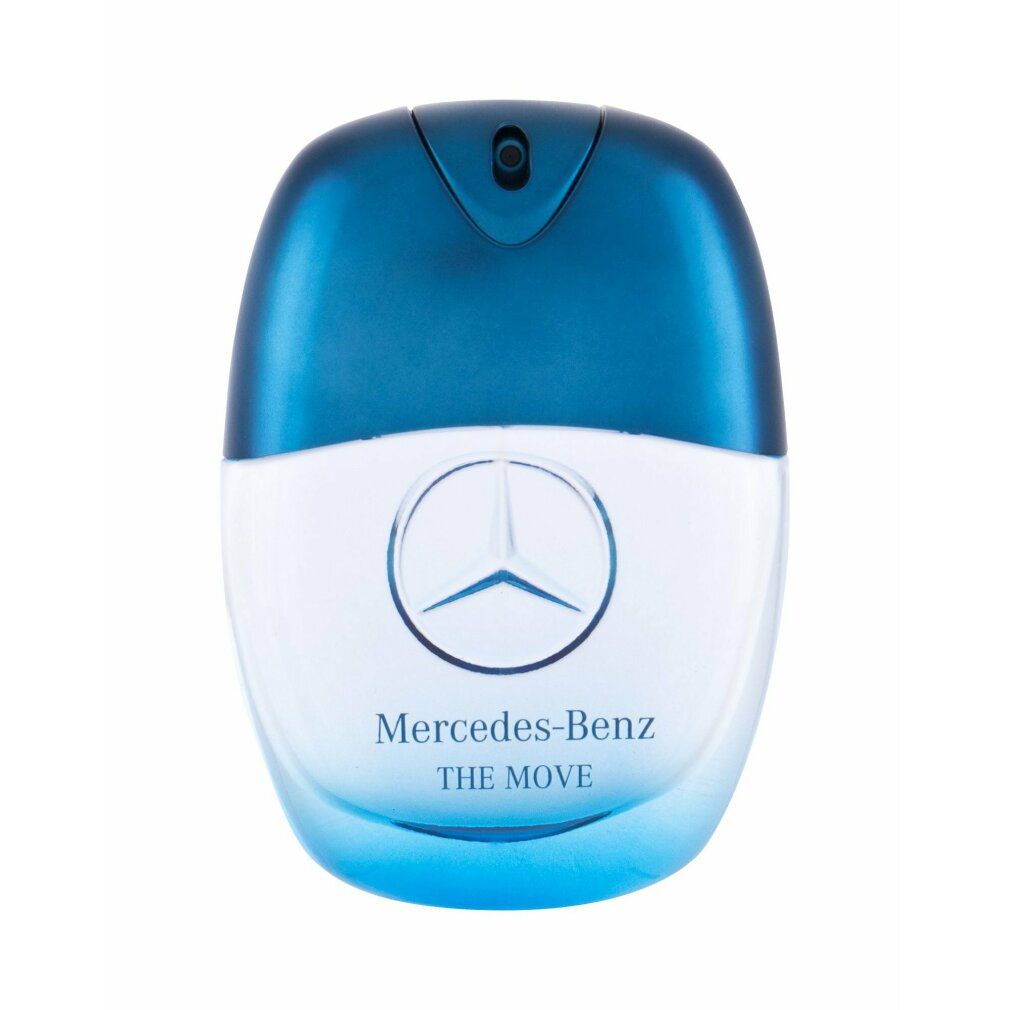Blau-weiße Flasche mit dem Mercedes-Benz-Logo und der Aufschrift "THE MOVE".