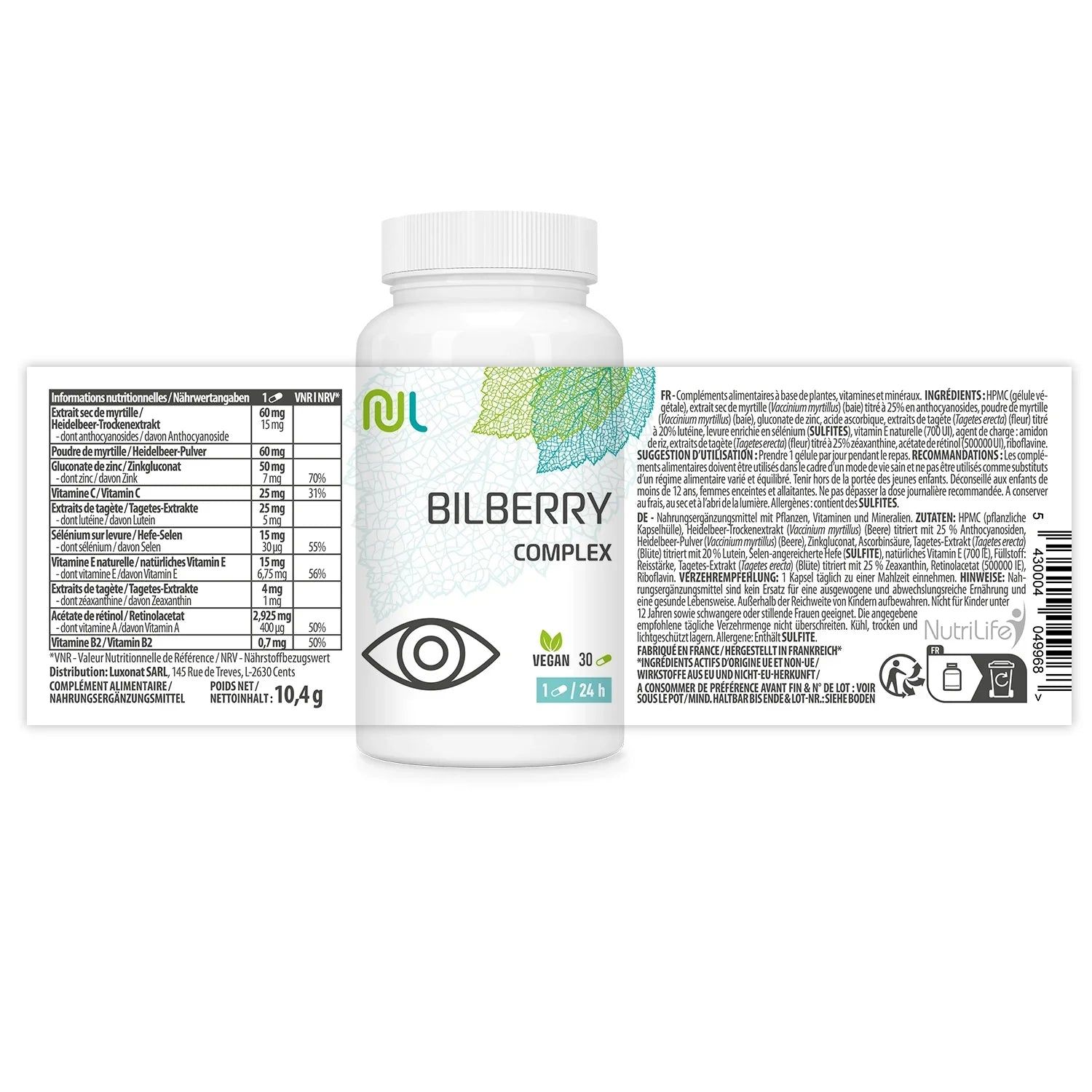 NutriLife Bilberry Complex Kapseln - Für normales Sehvermögen - vegan