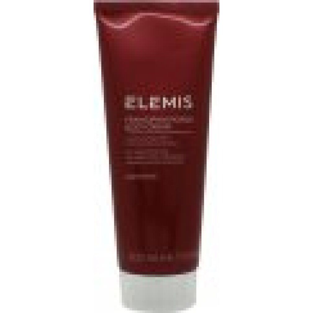 Rote Tube mit weißem Deckel. Text: Elemis, Frangipani Monoi Body Cream.