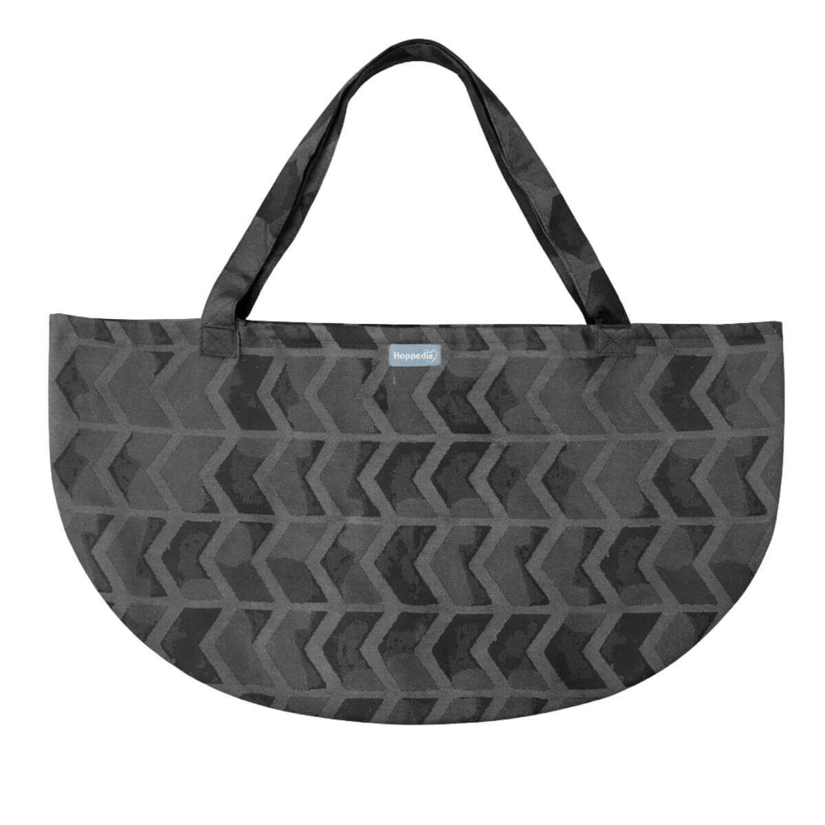 Tragetasche, Design Amsterdam black, mit geometrischem Muster in Grautönen. Henkel.