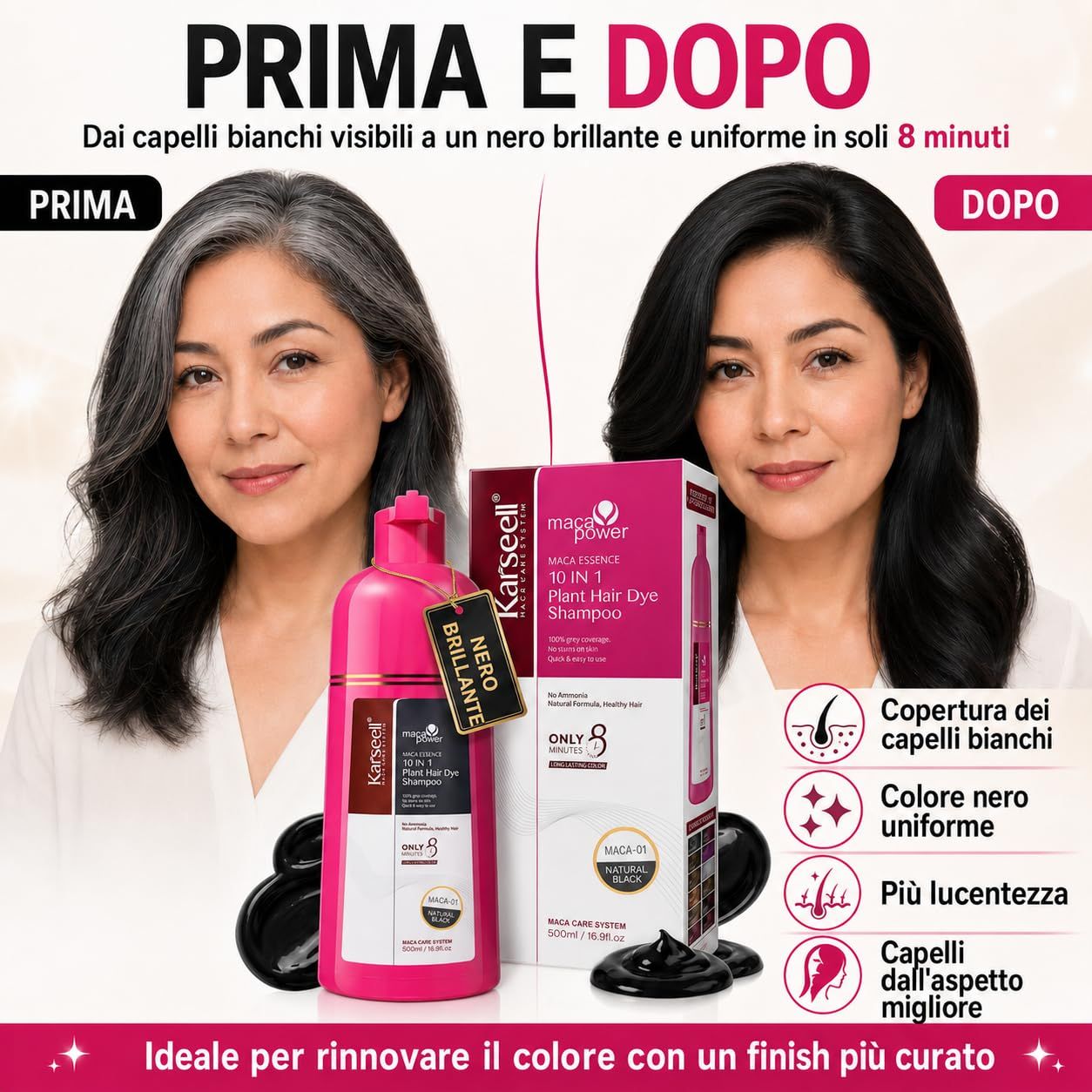 KARSEELL Schwarzes Color-Shampoo – Schnelle Abdeckung Weißer Haare