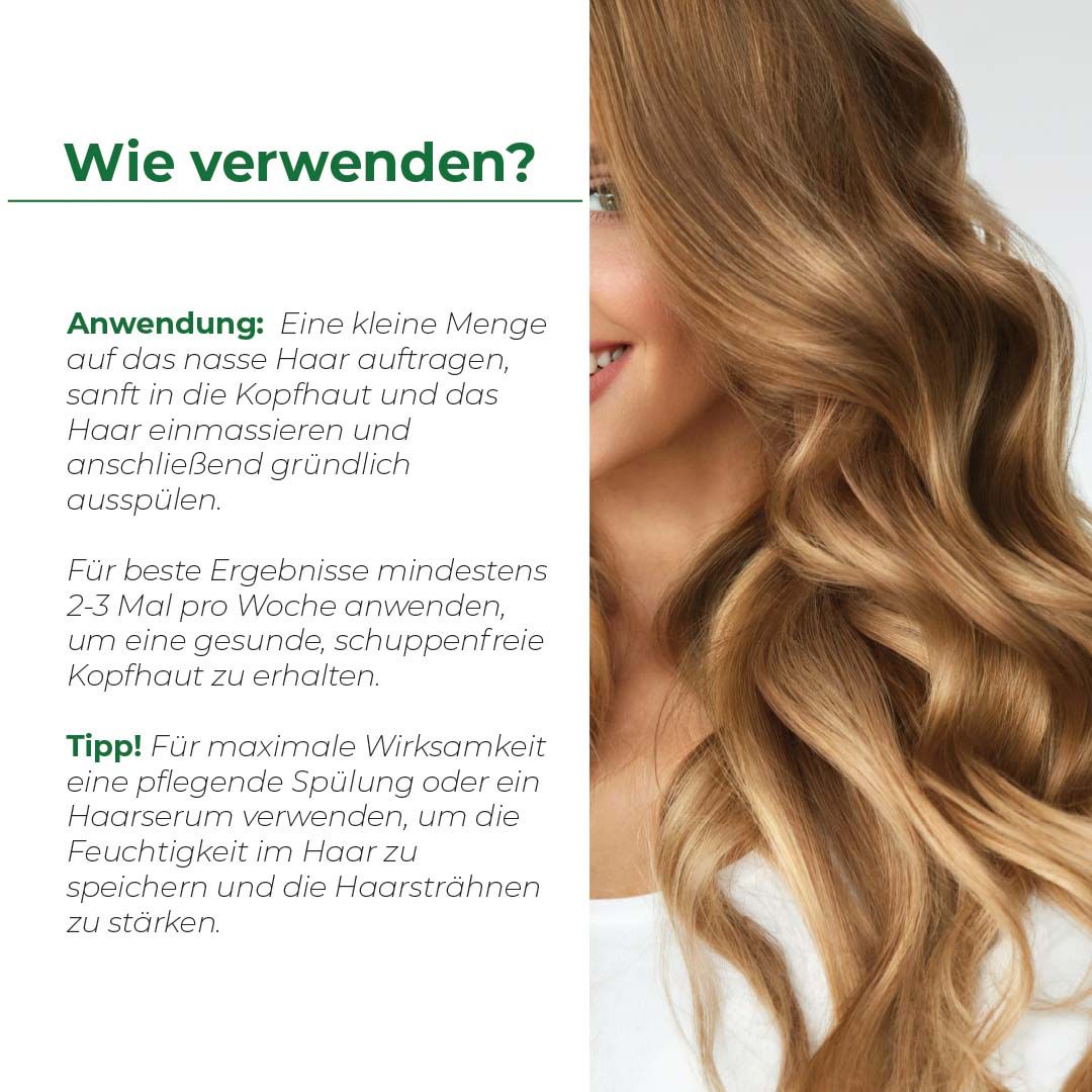 Anwendung von Biostile Shampoo-Therapie. Text: Auf nasses Haar auftragen, einmassieren, ausspülen.