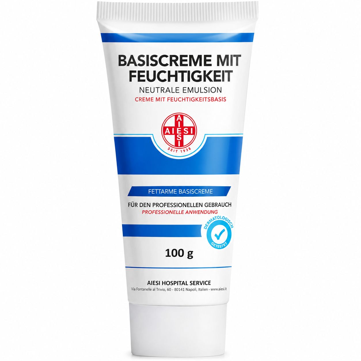 Hände mit Handschuhen mischen kosmetische Creme mit einem Holzspatel in einem Glasbehälter.