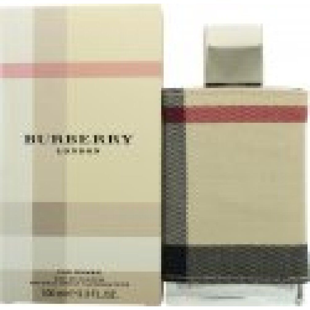 Burberry London Eau de Parfum und Box. Beige kariert. Flakon und Box nebeneinander. 100ml.