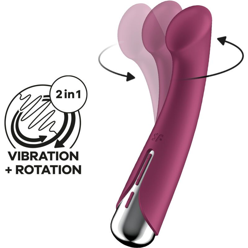 Vibrator mit rotierender Spitze. Illustration mit Pfeilen und Text: Vibration + Rotation.