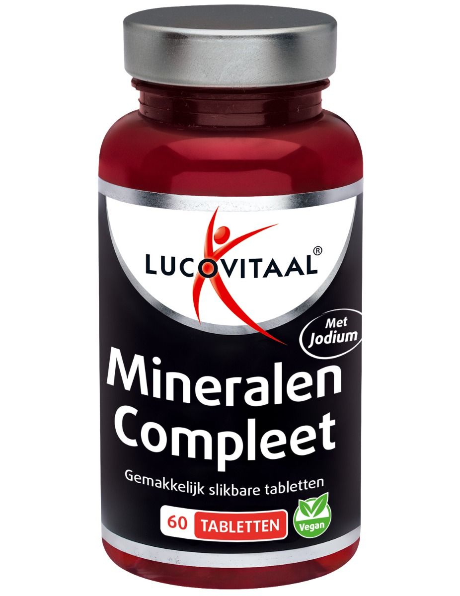 Flasche mit 60 Lucovitaal Mineralen Compleet Tabletten, vegan, mit Jod.
