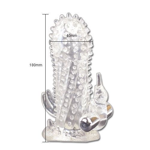 Penishülle mit Noppen, transparent. Maße: 180mm Länge, 40mm Breite.