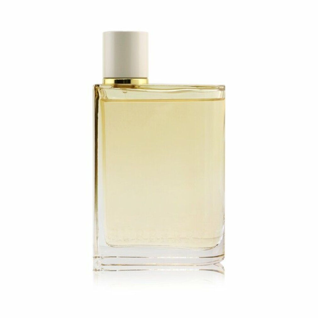 Burberry London Eau de Parfum für Damen. Rechteckiger Flakon mit goldfarbenem Hals und weißem Verschluss.