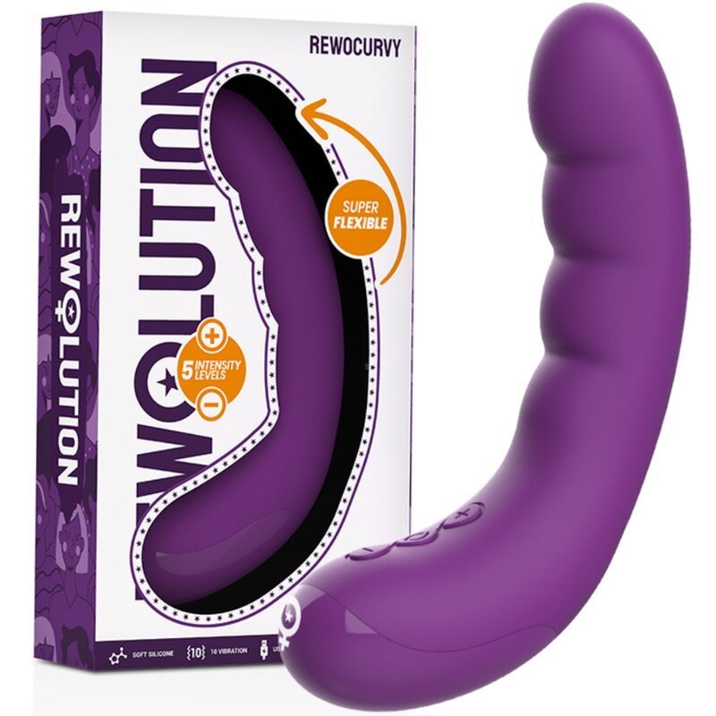 Lila Vibrator neben Verpackung mit Produktnamen und Eigenschaften.