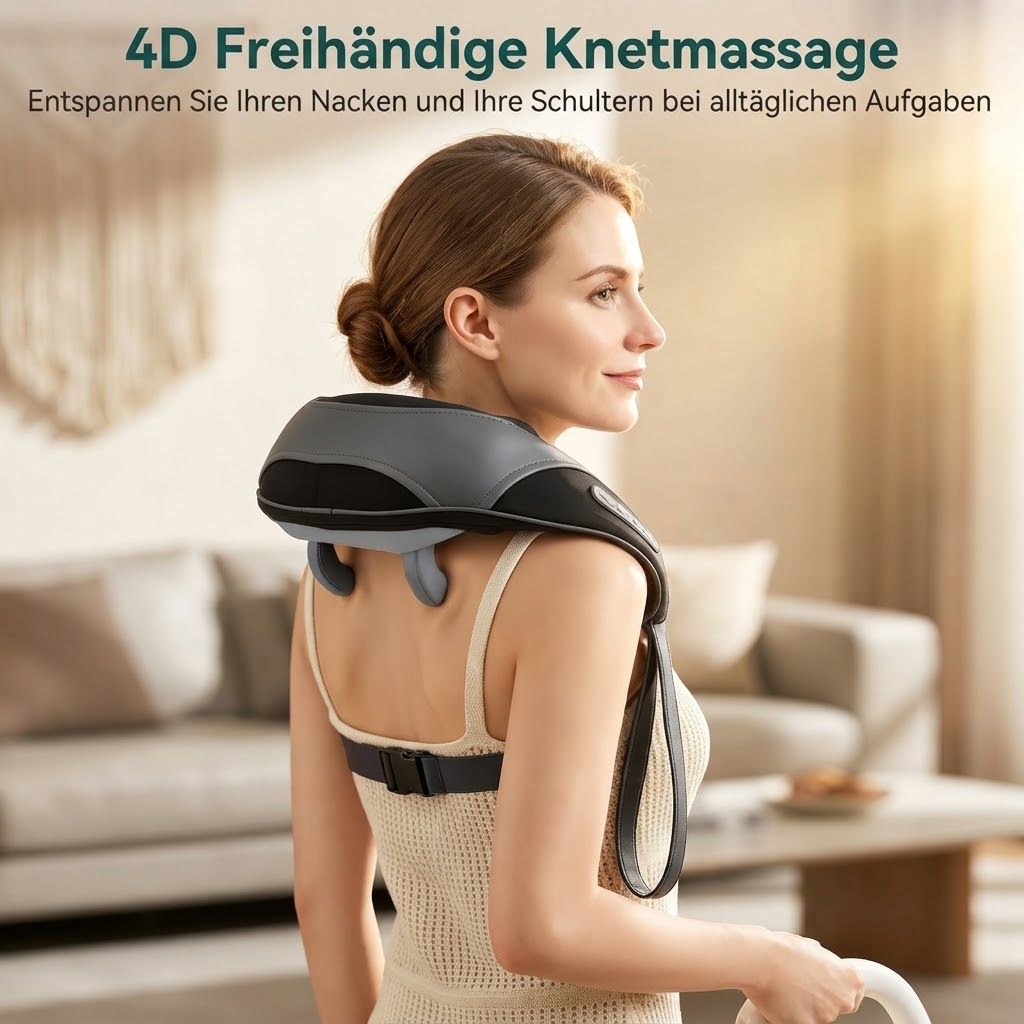 Elektrisches Massagegerät mit rotierendem Kopf, 3 Aufsätzen und Geschwindigkeitsregler.