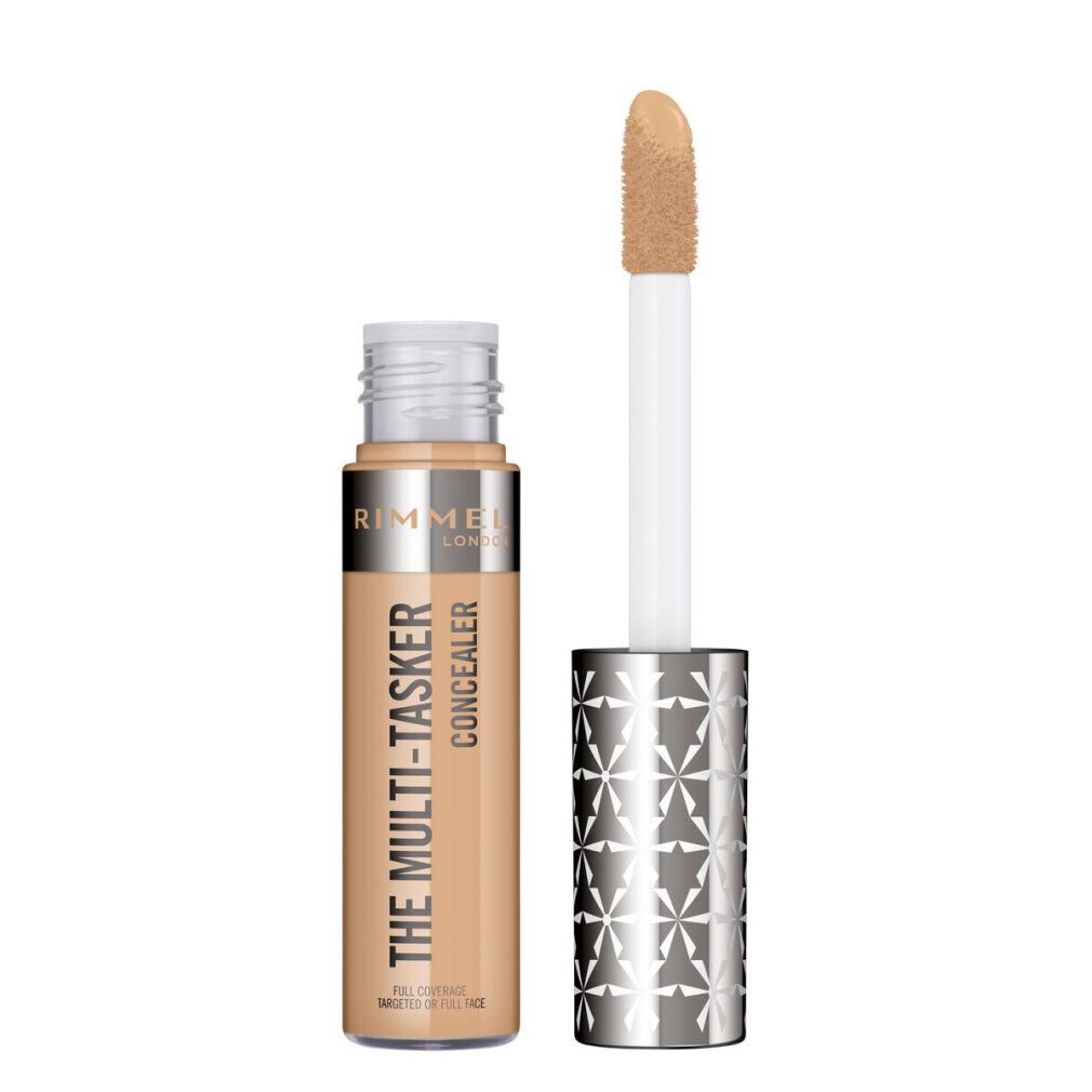 Rimmel London The Multi-Tasker Concealer 050-Sand. Beige Concealer mit Applikator. Deckel geöffnet.