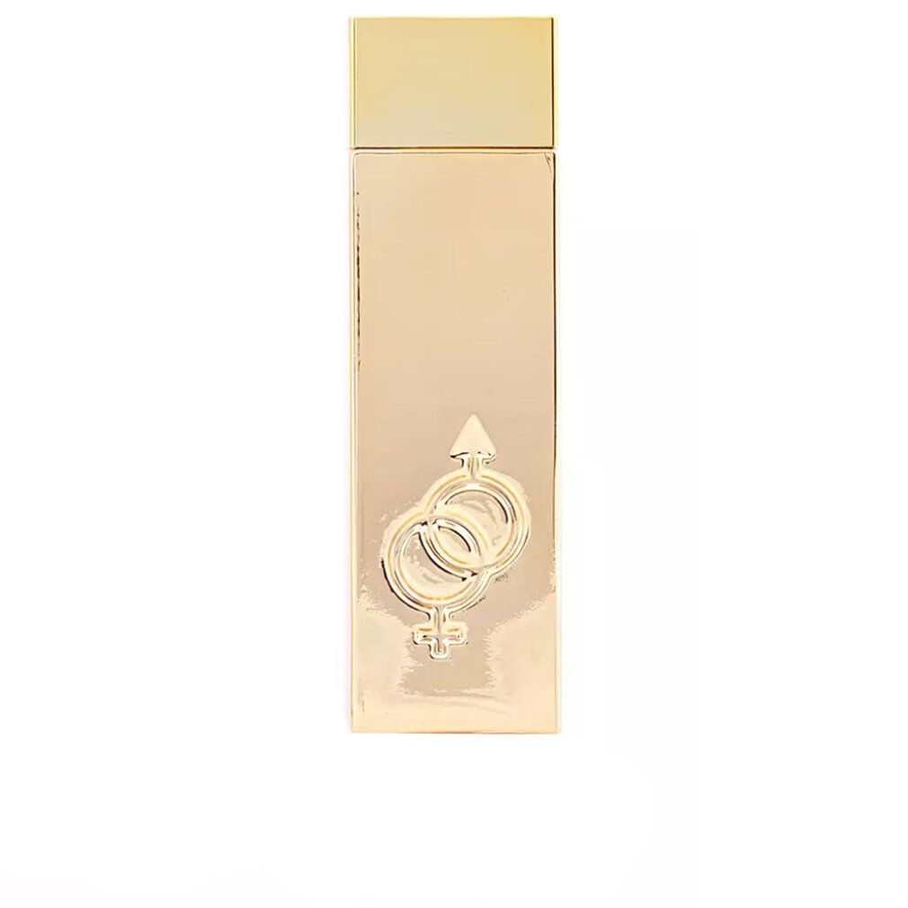 Goldfarbener Flakon mit geprägtem Symbol. Keine Schachtel sichtbar.