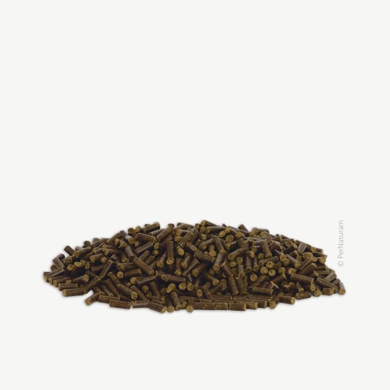 Haufen brauner Pellets. PerNaturam Para-Z-Pellets nach Dr. Jutta Ziegler. Braune, zylindrische Pellets.