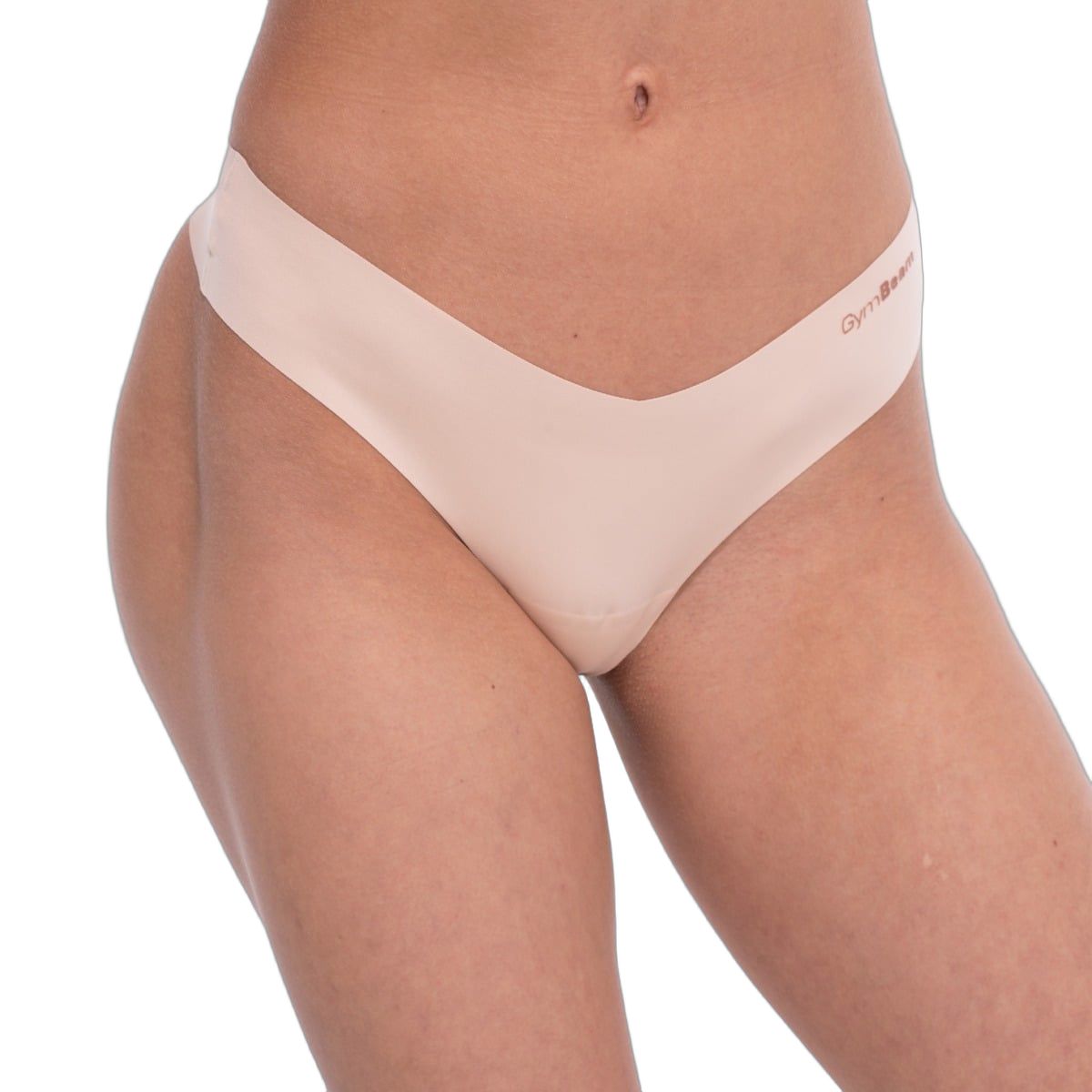 Beige nahtlose Thong-Unterwäsche mit dezentem Logo.
