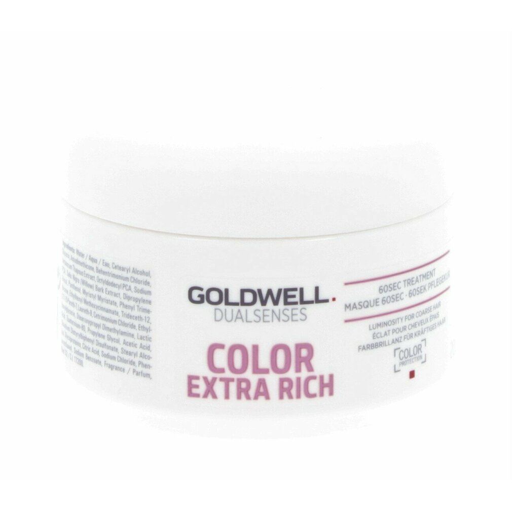Goldwell Dualsenses Color Extra Rich 60Sek Pflegekur. Weiße Dose mit rosa Schrift. Produktname und Marke deutlich sichtbar.