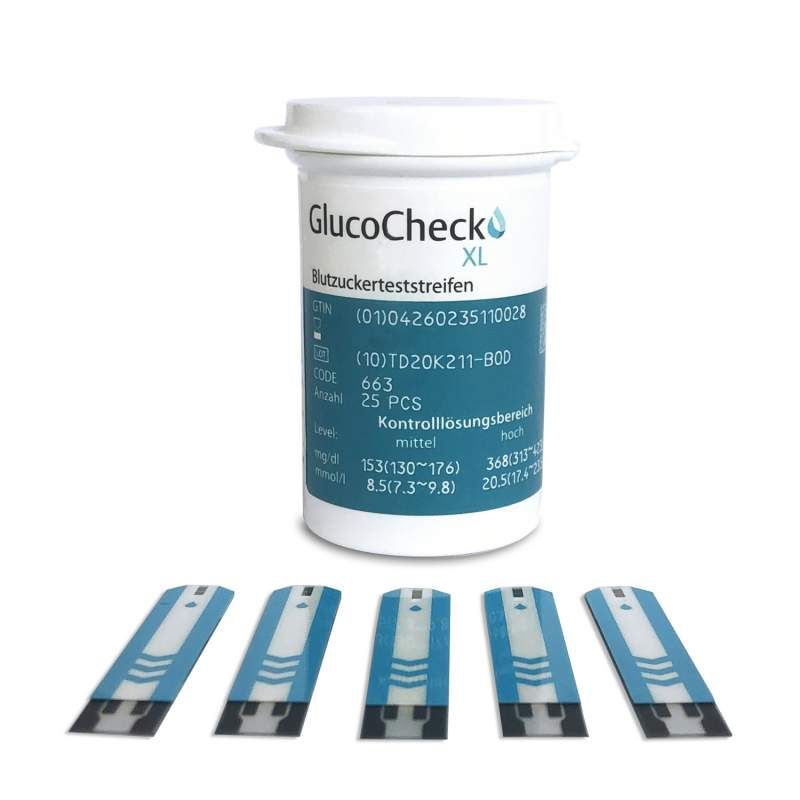 GlucoCheck XL Teststreifen [100 Stück] zur Blutzuckerkontrolle bei Diabetes