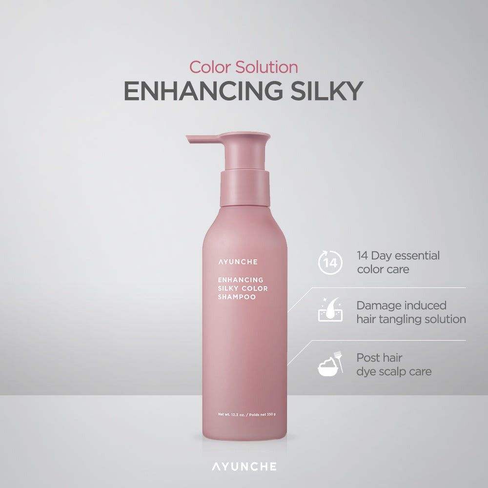 AYUNCHE Enhancing Silky Color Shampoo mit Hinweisen zu Farbschutz und Haarpflege.