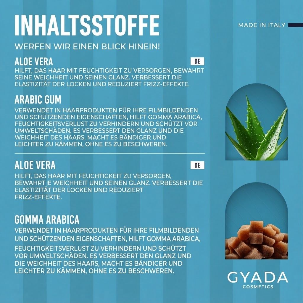 Gyada Cosmetics Linie Delicata sanfte Haarmousse, hellblaue Flasche mit Pumpspender.