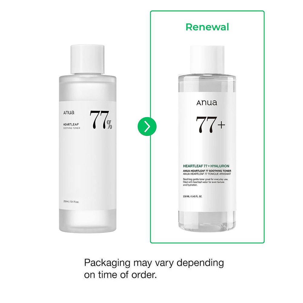 Vergleich von zwei Flaschen des Gesichtstoners. "Renewal" und "Packaging may vary".
