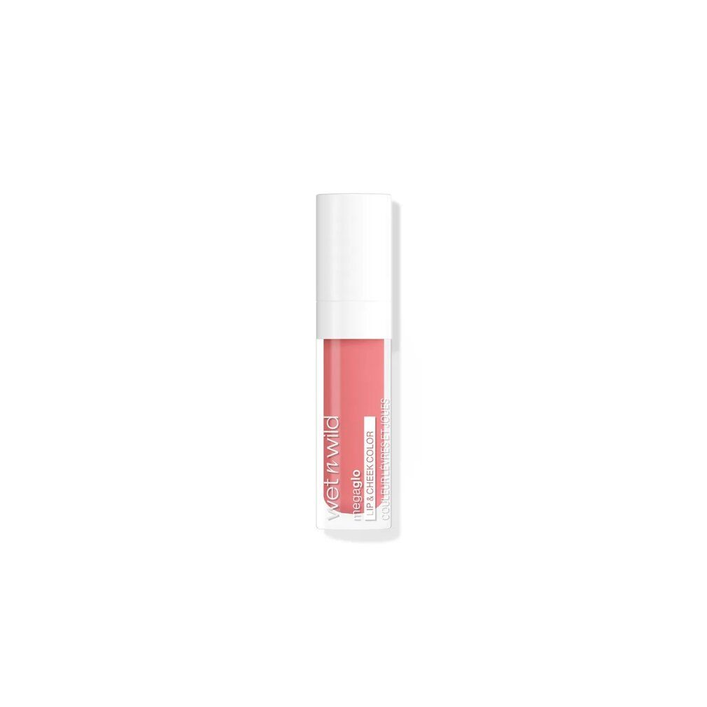 Lippenfarbe in transparenter Hülle mit weißem Deckel. Rosa Farbton. Schriftzug.