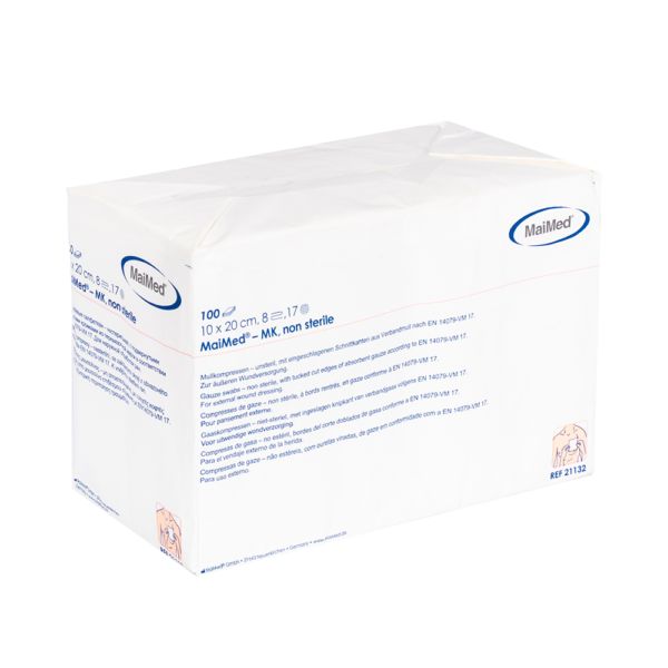 Verpackung von 100 Mullkompressen, 10 x 20 cm, nicht steril.