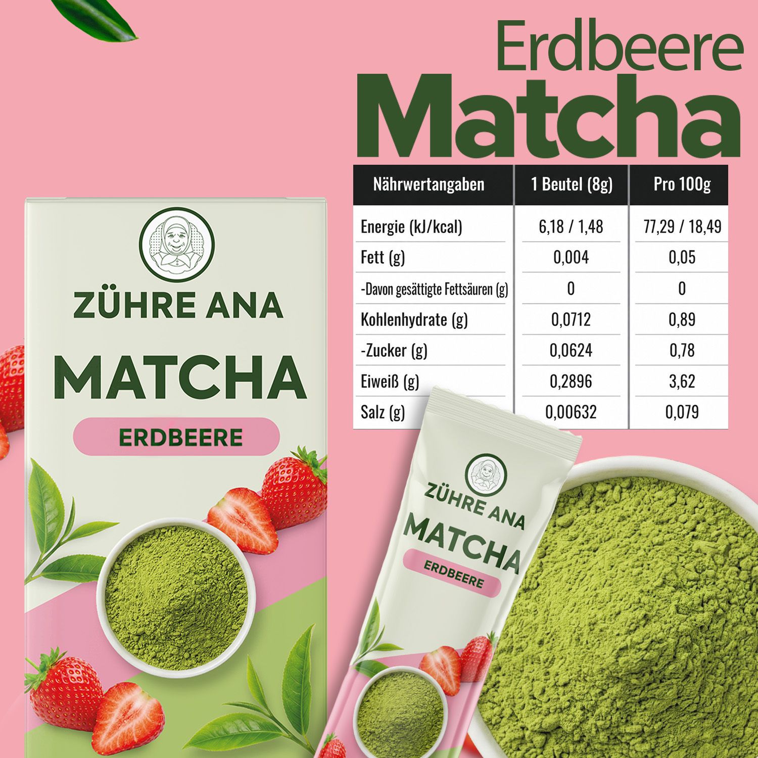 ZÜHRE ANA Matcha Tee mit Erdbeeraromau
