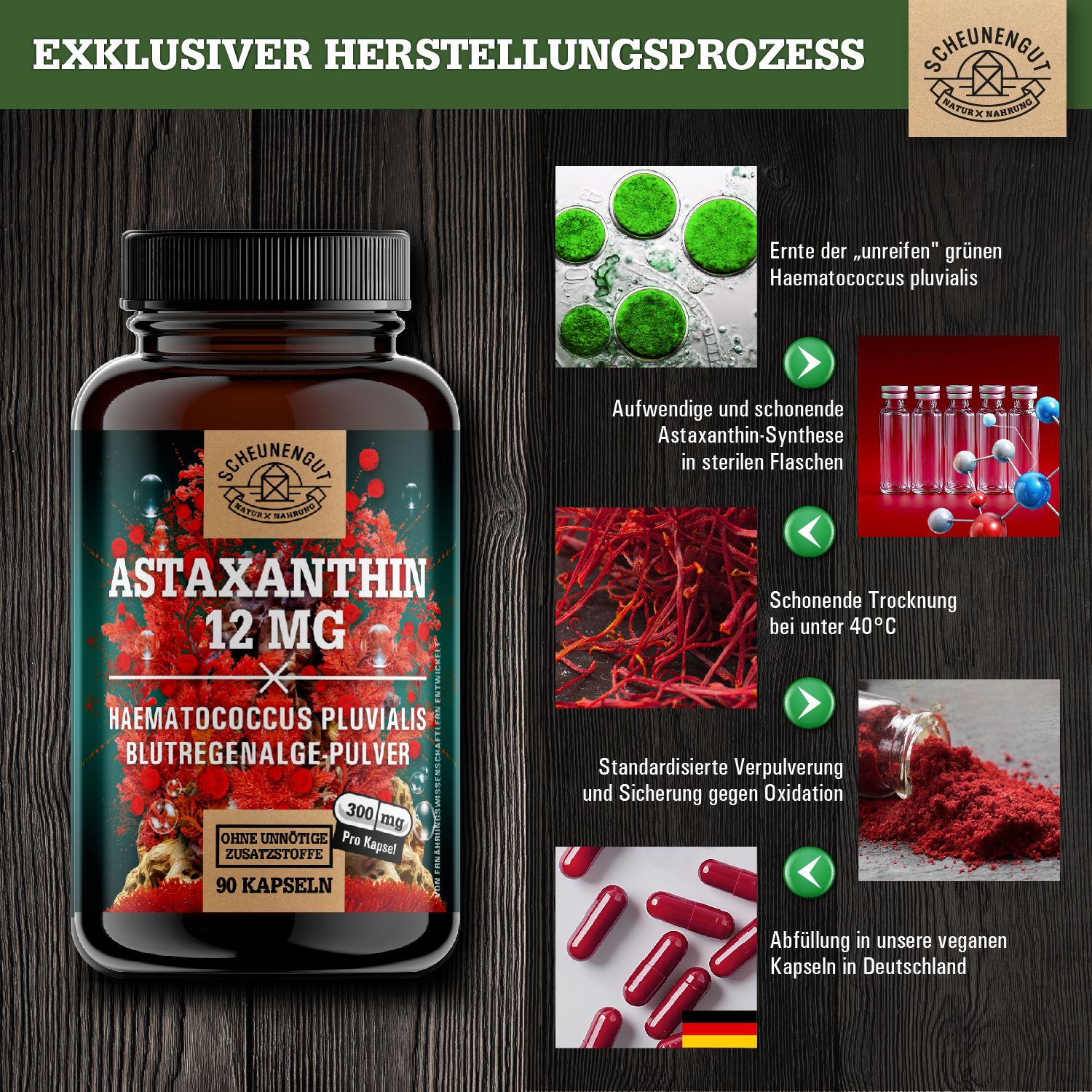 Scheunengut® Astaxanthin 12mg | 100% vegan | Antioxidans aus Blutregenalge Haematococcus Pluvialis