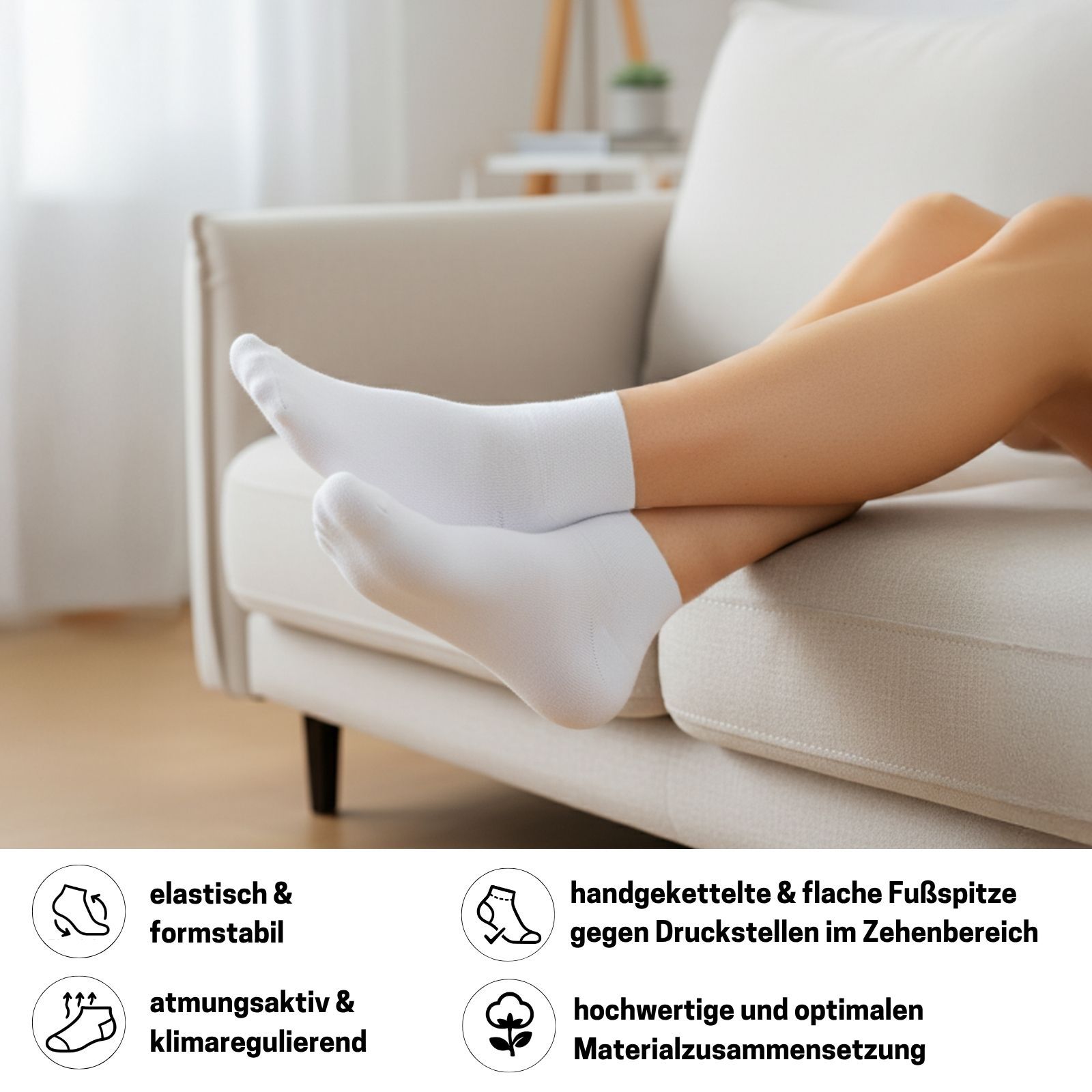 Diabetiker Quarter Socken mit Komfortbund ohne Gummi & ohne Naht für Damen und Herren