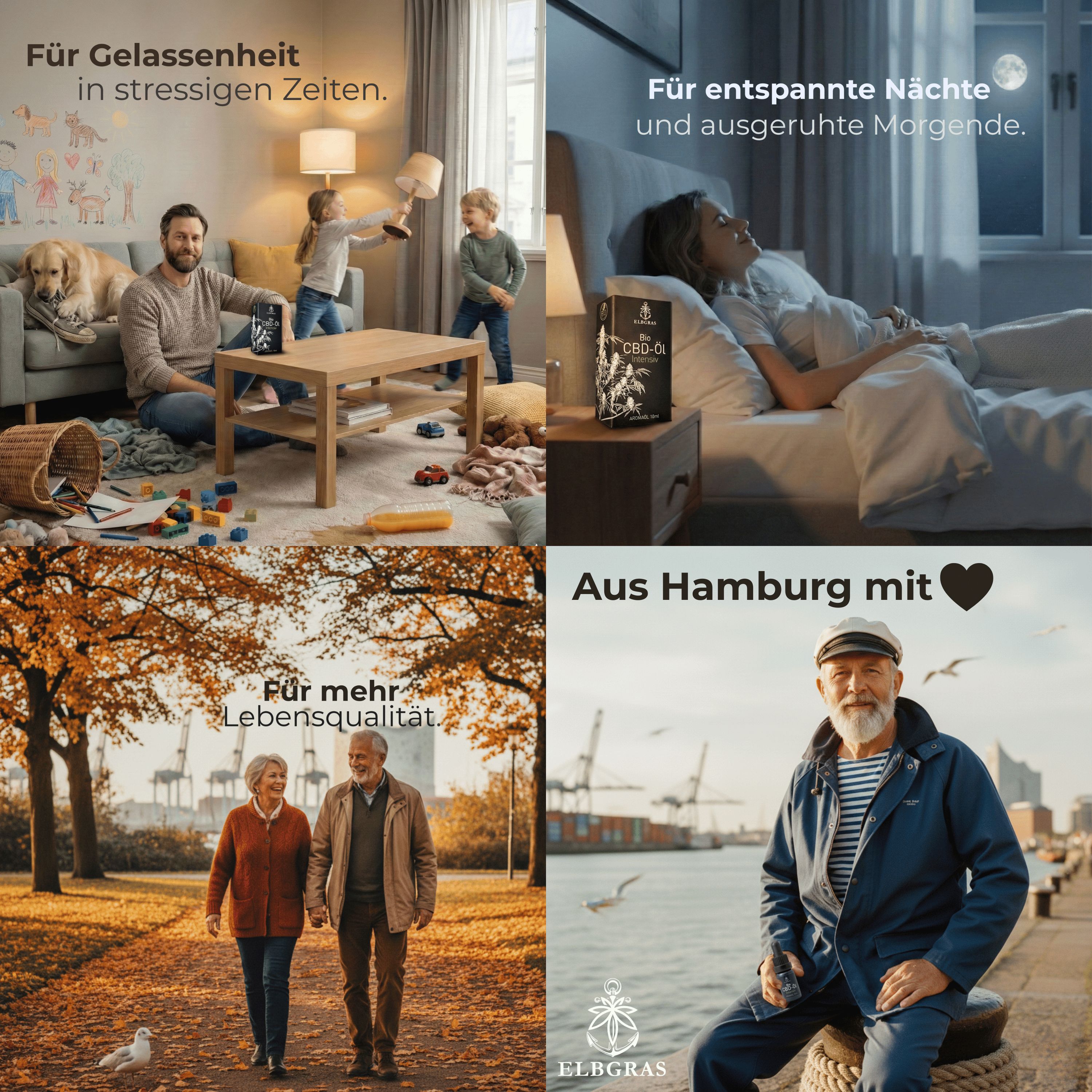 Elbgras CBD Öl: Szenen für Entspannung, erholsamen Schlaf, Lebensqualität, aus Hamburg.