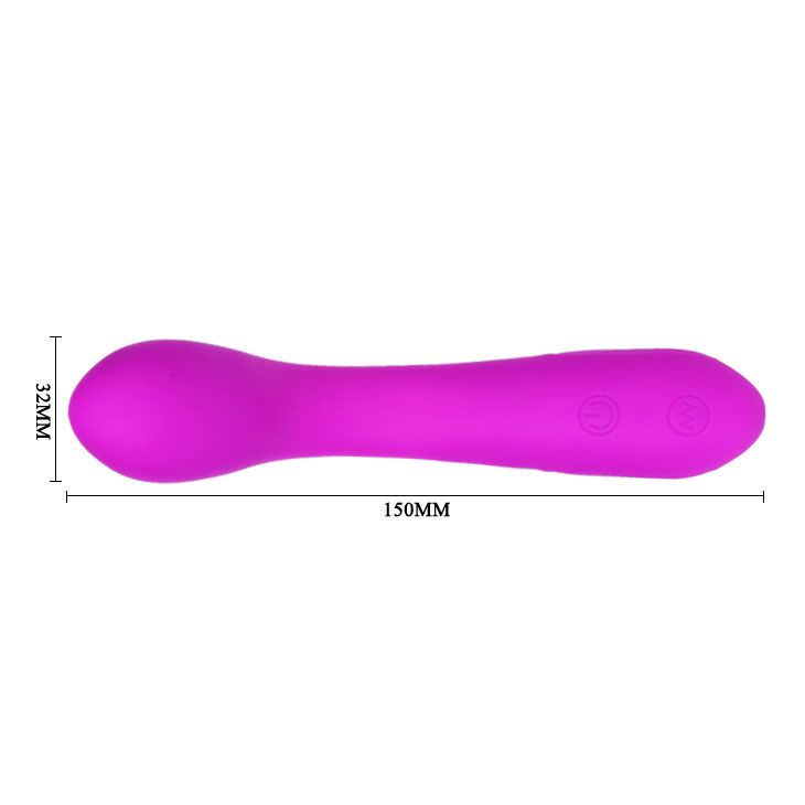 Lila Massager. Abmessungen: 150mm x 32mm. Drei Knöpfe auf der Oberfläche.