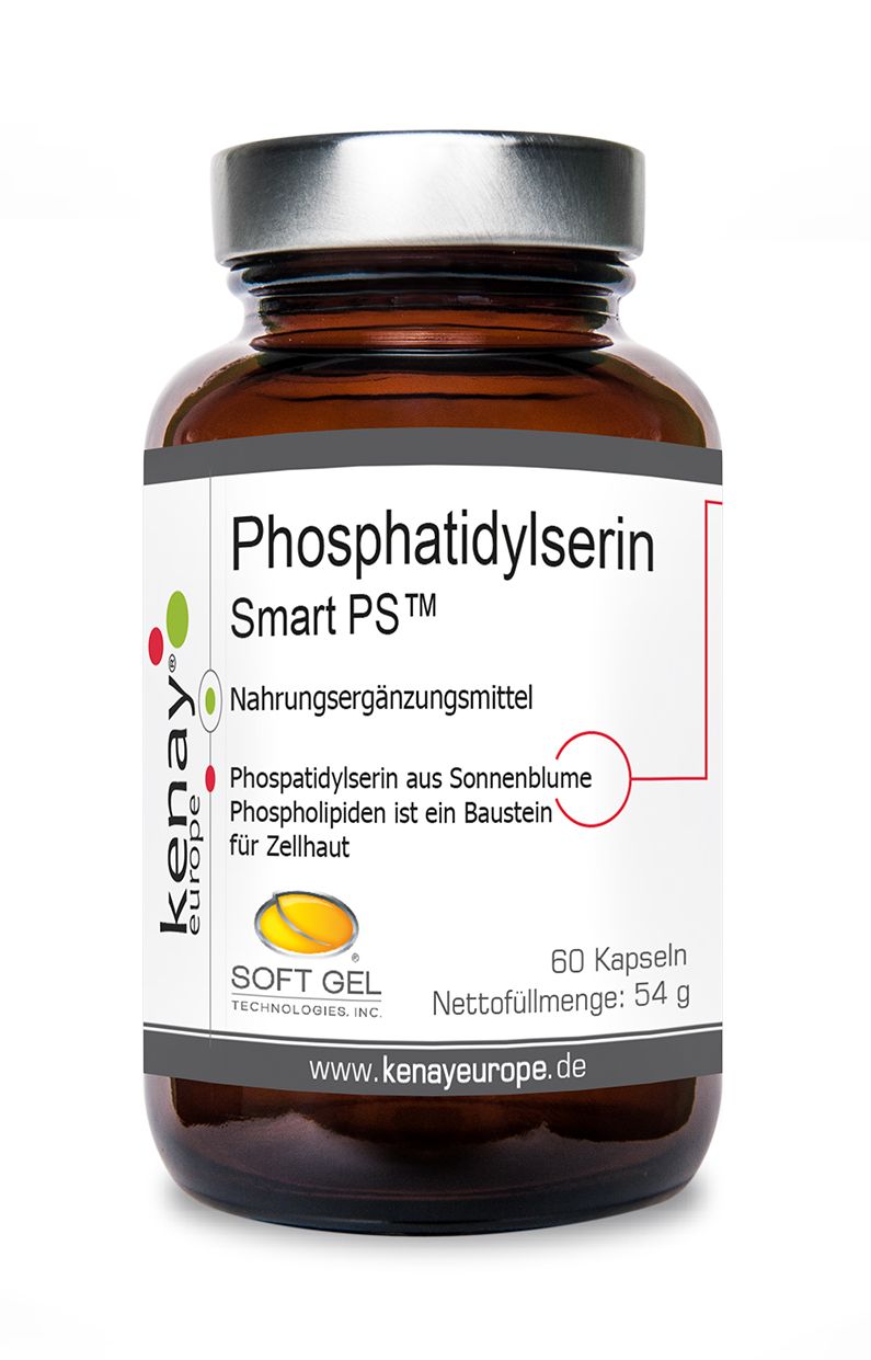 Braune Glasflasche mit Kapseln. Etikett mit Produktnamen, Marke und Inhaltsangaben. "60 Kapseln" sichtbar.