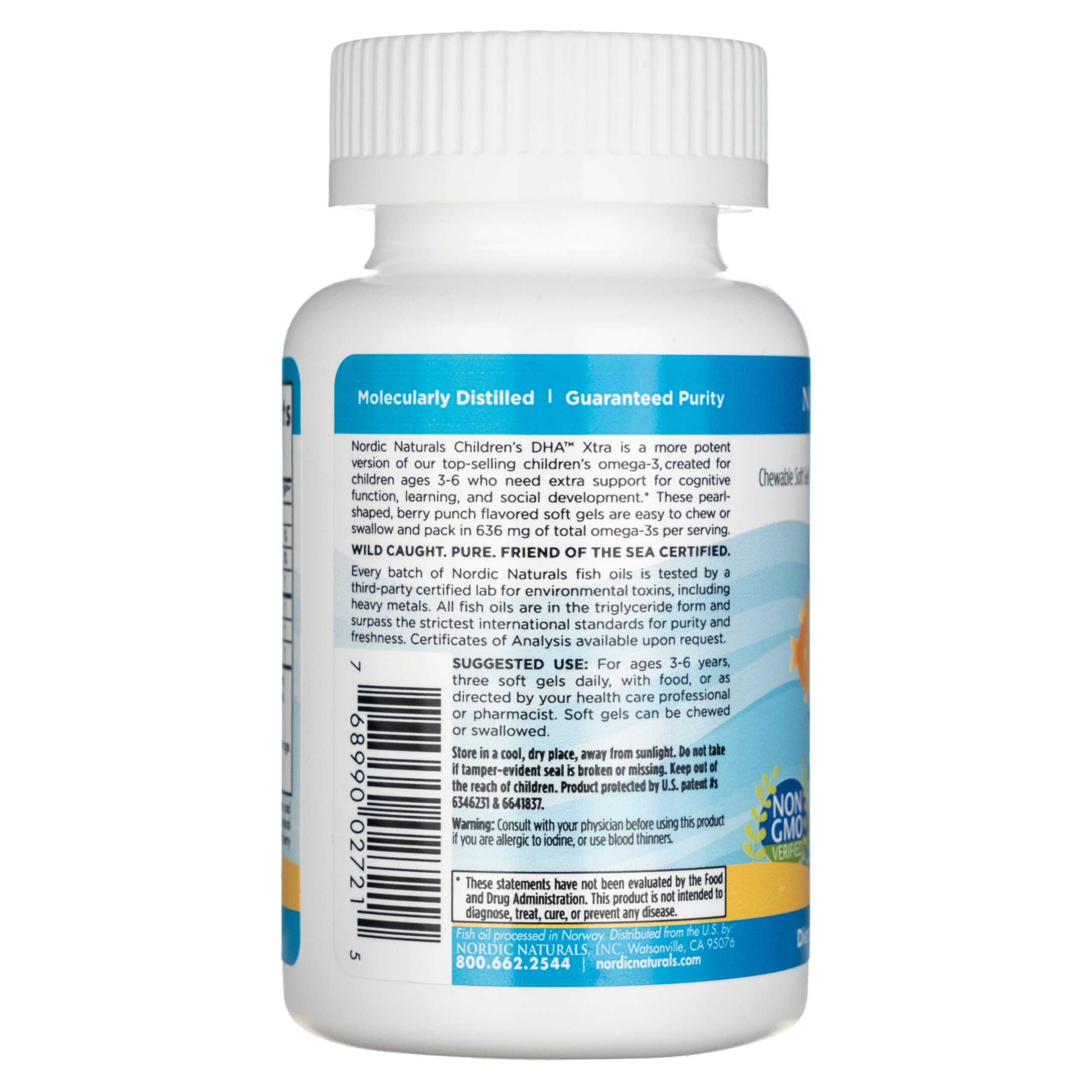 Flasche mit Nordic Naturals Children's DHA Xtra Softgels, Beeren-Geschmack.