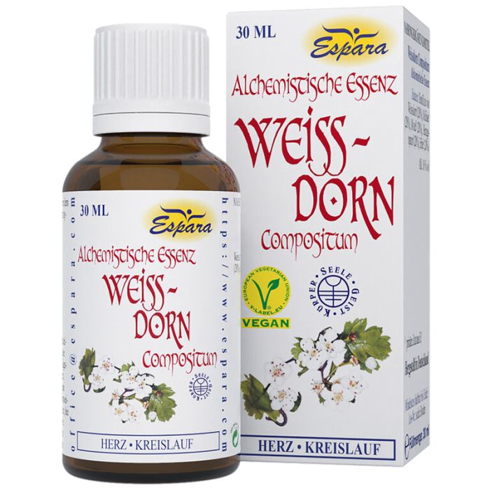 Braune Glasflasche mit weißem Deckel und Etikett. Daneben eine weiße Schachtel mit Produktnamen und Logo. Vegan-Siegel.