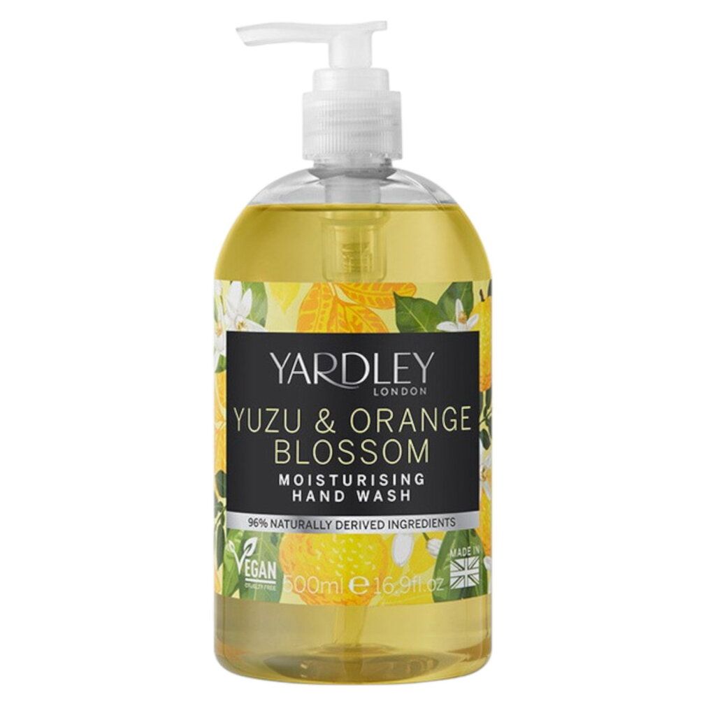 Yardley London Yuzu & Orange Blossom Hand Wash, 500ml. Feuchtigkeitsspendende Handseife mit Pumpspender.
