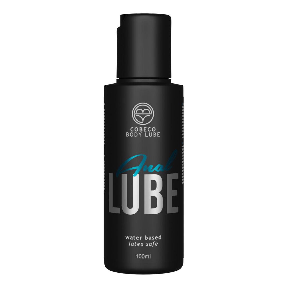 Schwarze Flasche mit Anal Lube Aufschrift, wasserbasiert, latextauglich, 100ml.