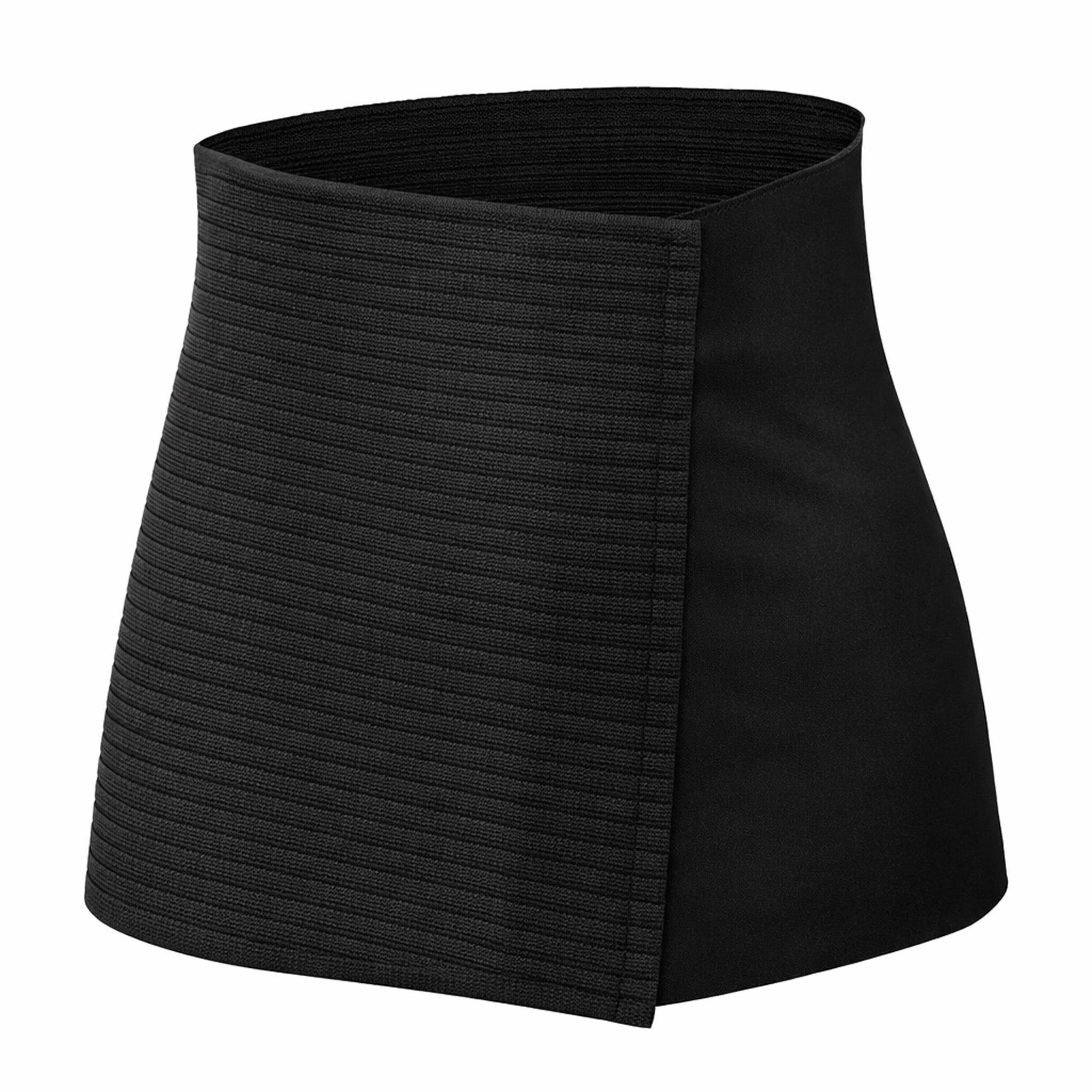 Schwarzer Bauchgürtel mit geripptem Stoff. Seitlicher Verschluss. Atmungsaktives Material.