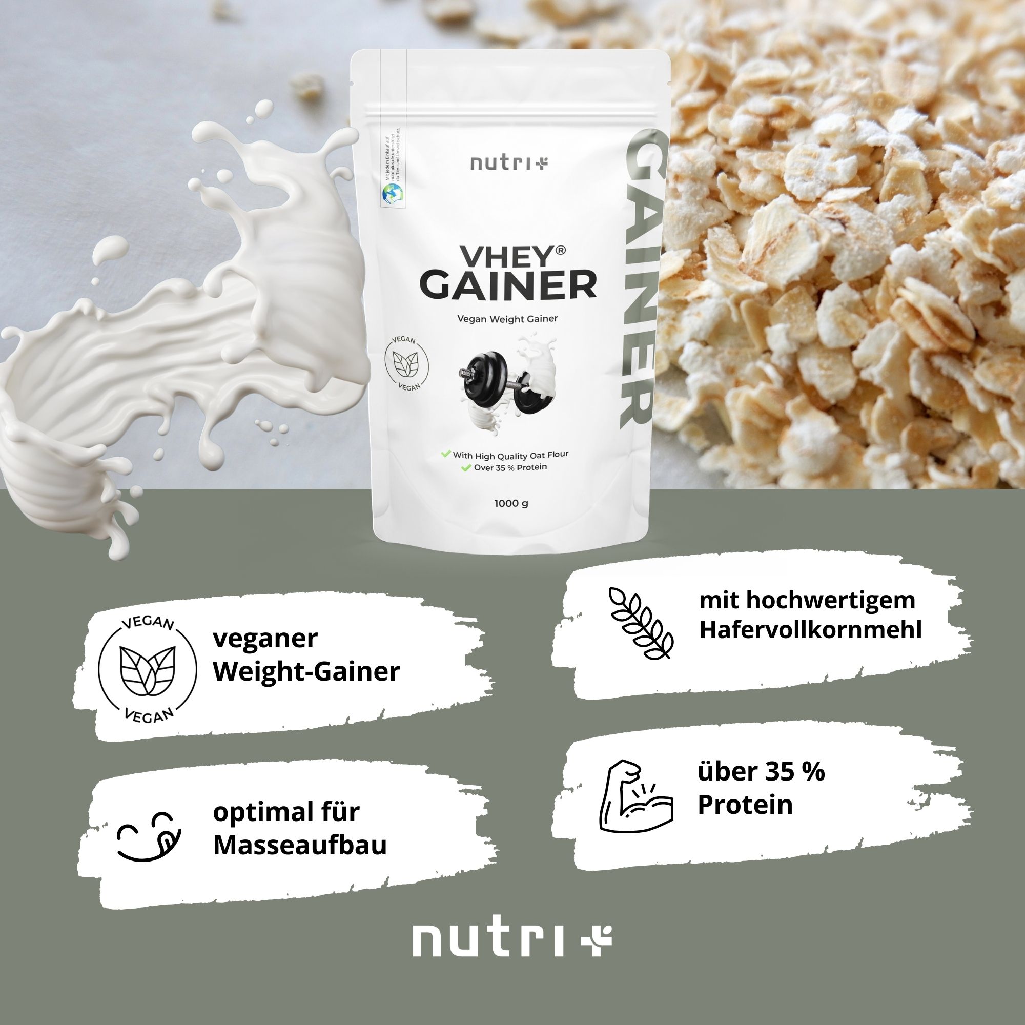 nutri+ Vegan Weight Gainer 1kg - hochkalorisch