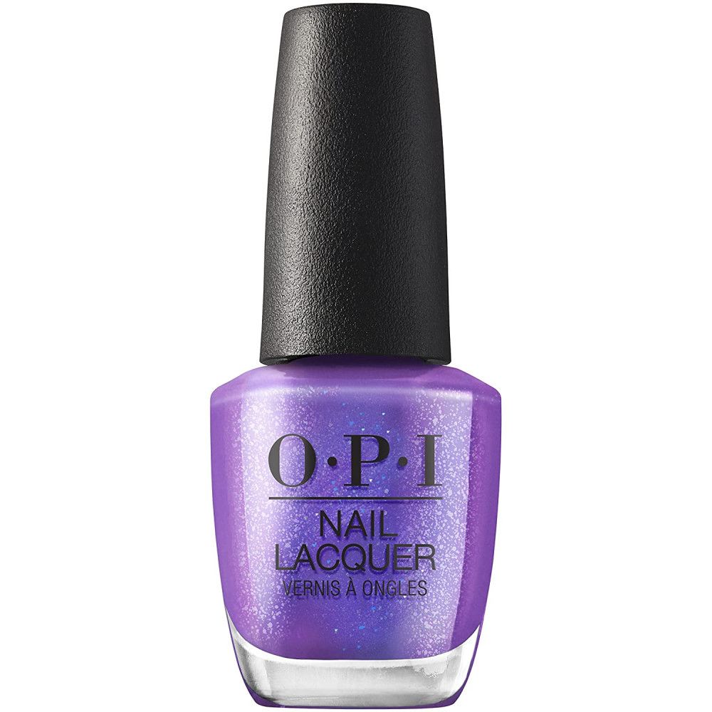 OPI Nagellacke Flasche mit lila Nagellack. Schwarzer Deckel, weißer Schriftzug.