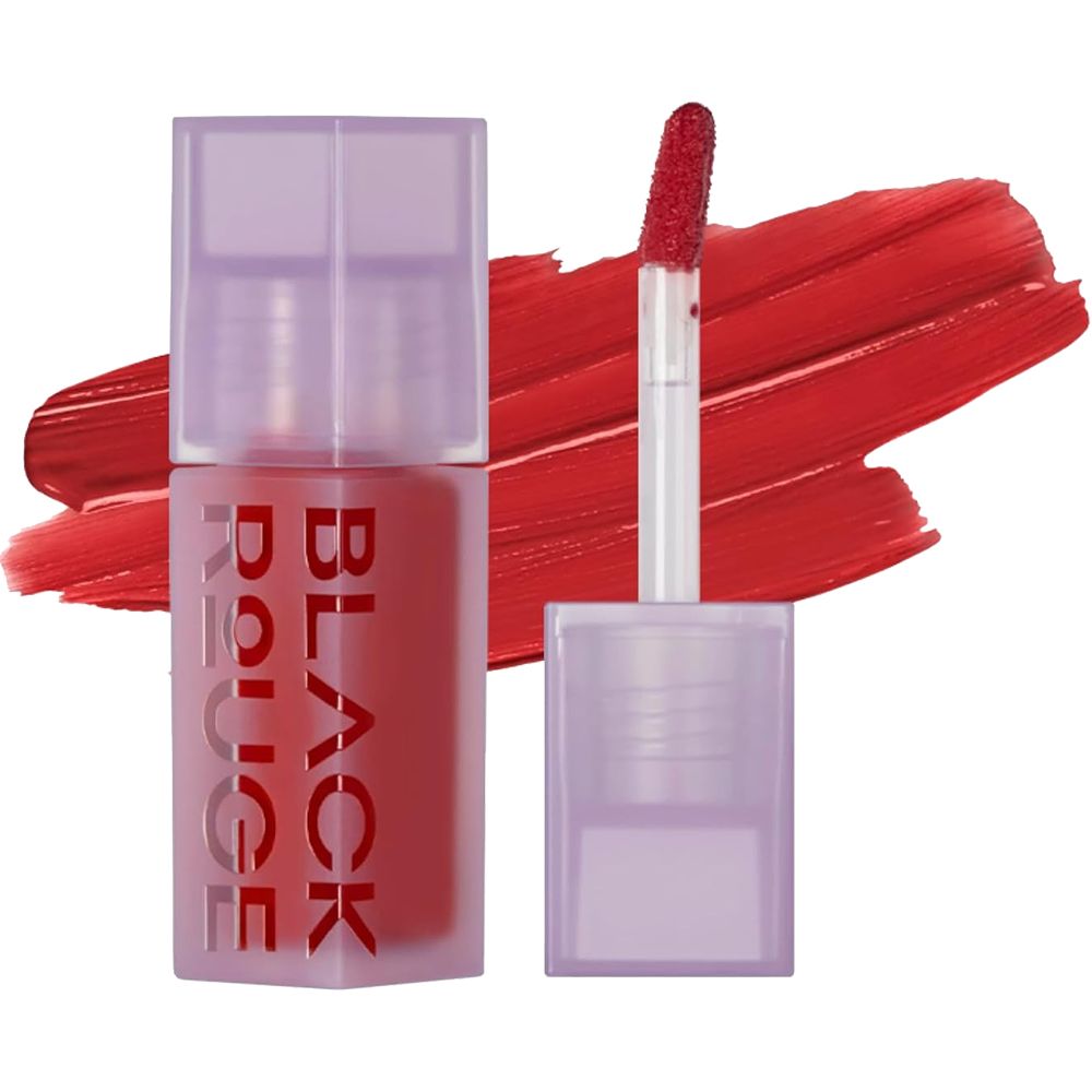 Roter Lipgloss-Behälter mit Deckel und Applikator. Auf dem Behälter steht in Großbuchstaben "BLACK ROUGE".