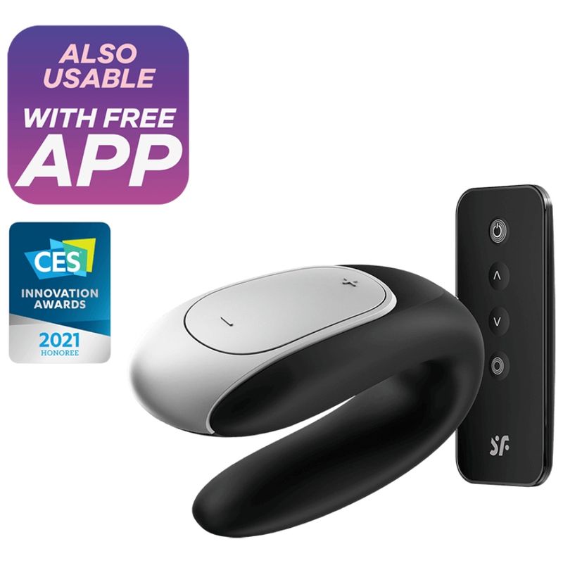 Partner-Vibrator mit Fernbedienung, Bluetooth-Symbol und CES Innovation Award.