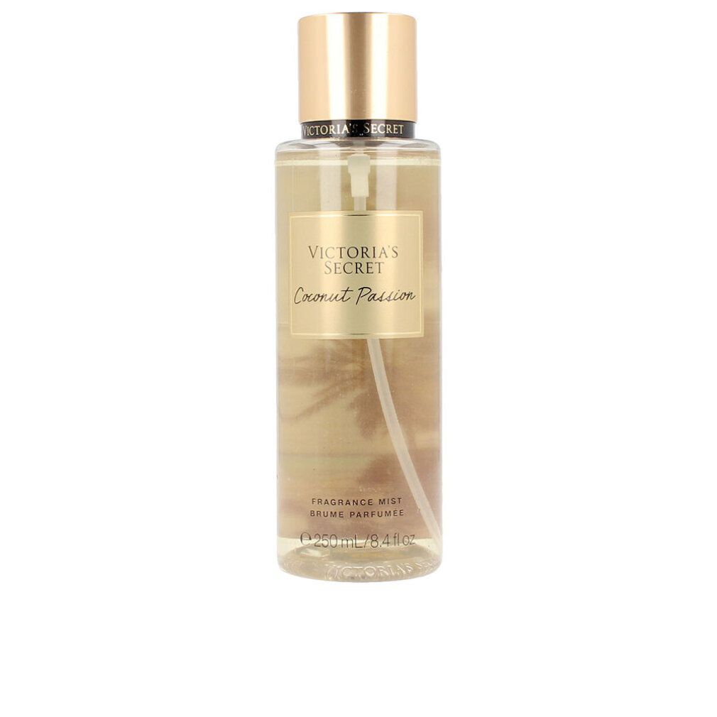 Victoria's Secret Coconut Passion Körperspray, 250ml. Goldener Verschluss, transparenter Flakon.