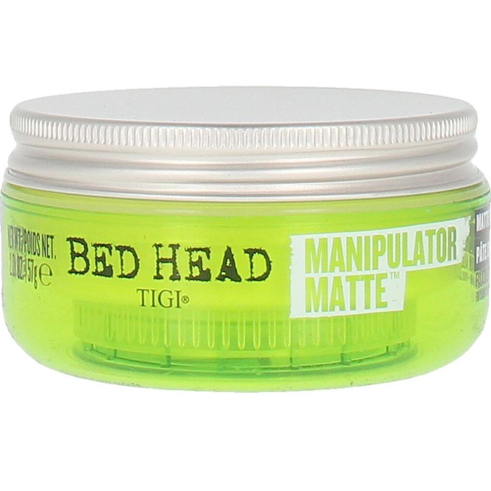 Grüne Dose mit silbernem Deckel. Aufschrift: BED HEAD, MANIPULATOR MATTE, TIGI. Nettogewicht: 57g.